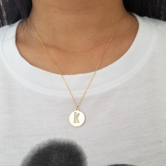 diamond initial disc pendant necklace
