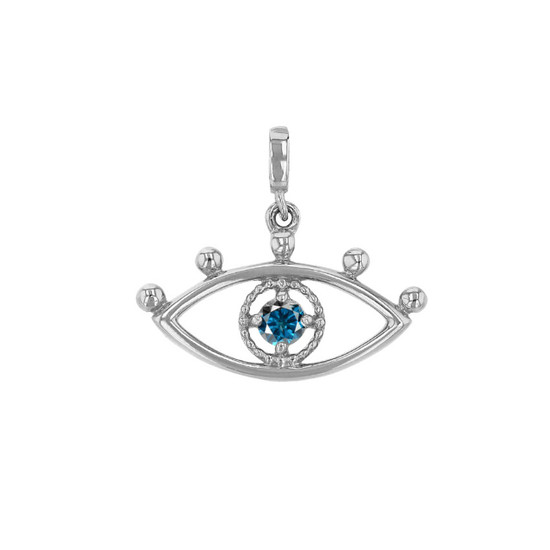 Blue Diamond Eye Charm 14K White Gold
