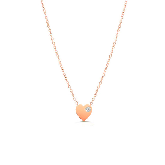 Single Diamond Heart Necklace 14K Rose Gold
