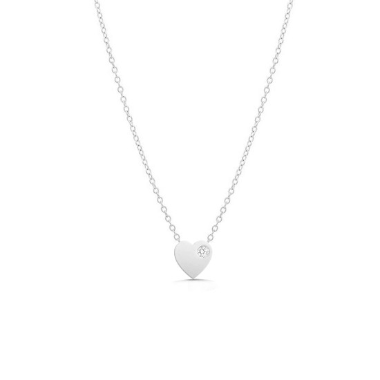 Single Diamond Heart Necklace 14K White Gold