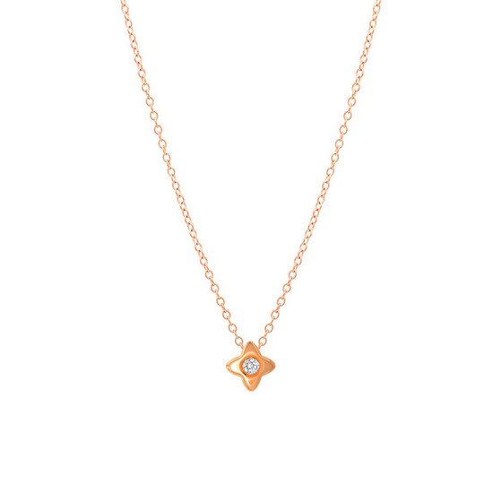 Sliding Single Diamond Star Necklace 14K  Rose Gold