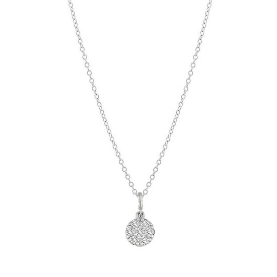 Mini Diamond Disc Charm Necklace 14K White Gold