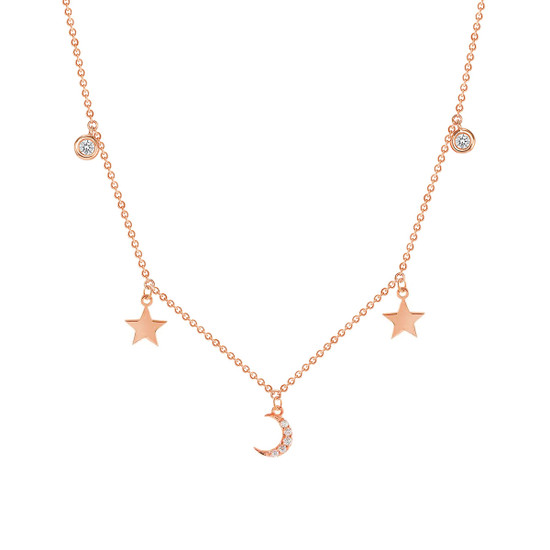 Moon and Star Necklace 14K Gold