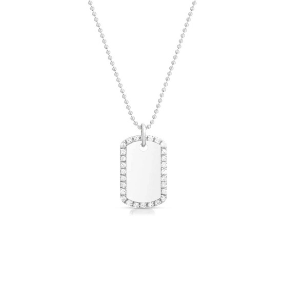 Diamond Dog Tag Pendant Necklace 14K White Gold