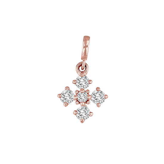 Tiny  Pave Diamond Square Cross Charm 14K Rose Gold