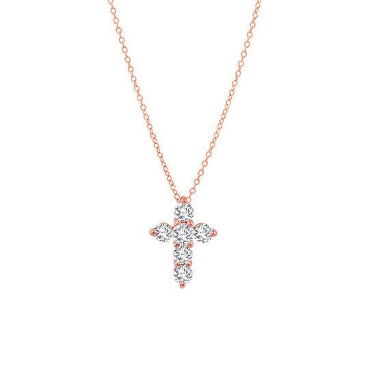 Diamond Cross Pendant Necklace 14K Rose Gold