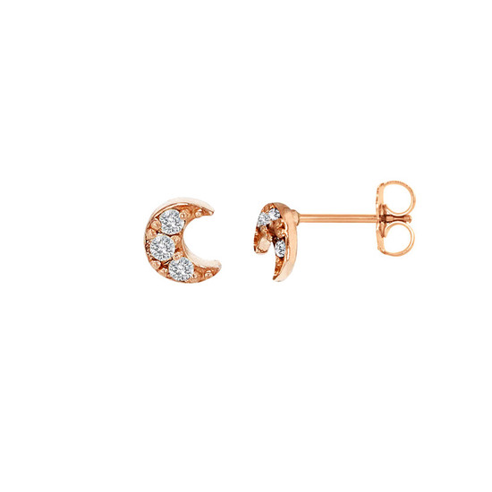 Tiny Diamond Crescent Moon Stud Earring 14K Rose Gold