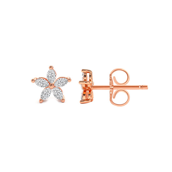 Marquise Diamond Floral Stud Earring 14K Rose Gold