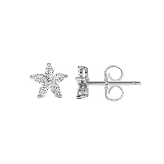 Marquise Diamond Floral Stud Earring 14K White Gold