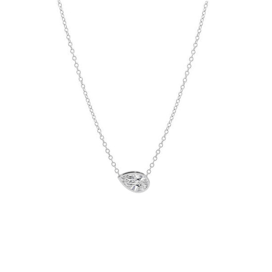 Horizontal Pear Shape Diamond Necklace 14K White Gold