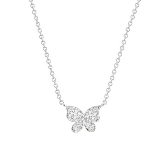 Diamond Butterfly Charm Necklace 14K White Gold