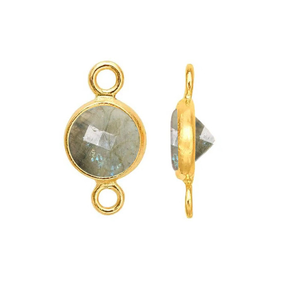 Natural Labradorite Round Bezel Connector 