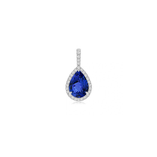 Tanzanite Teardrop with Diamond Pendant 14K White Gold