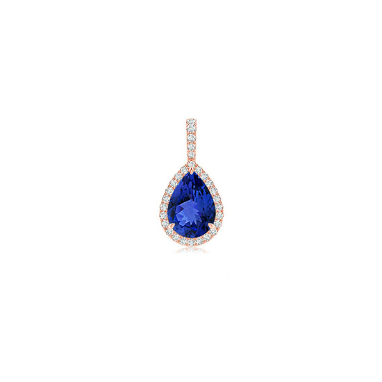 Tanzanite Teardrop with Diamond Halo Pendant 14K Rose Gold