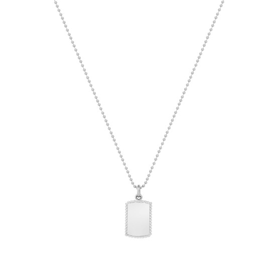 Engravable Dog Tag with Bead Chain Necklace 14K White Gold