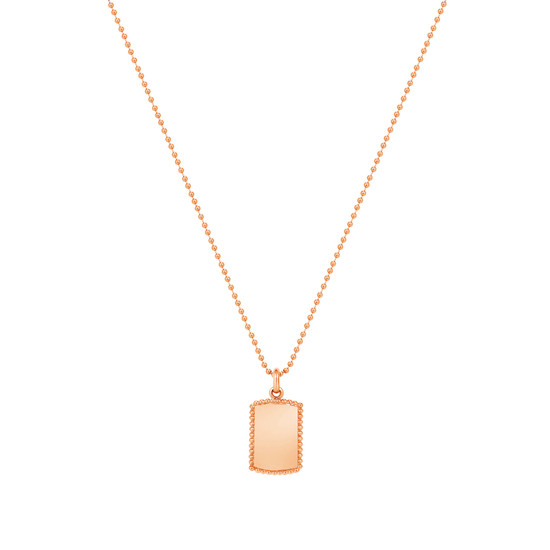 Engravable Dog Tag with Bead Chain Necklace 14K Rose Gold