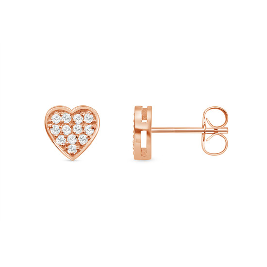 Layering & Stacking Heart-Shaped Diamond Stud Earrings 14K Rose Gold