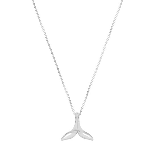 Whale Tail Pendant Necklace 14K White Gold