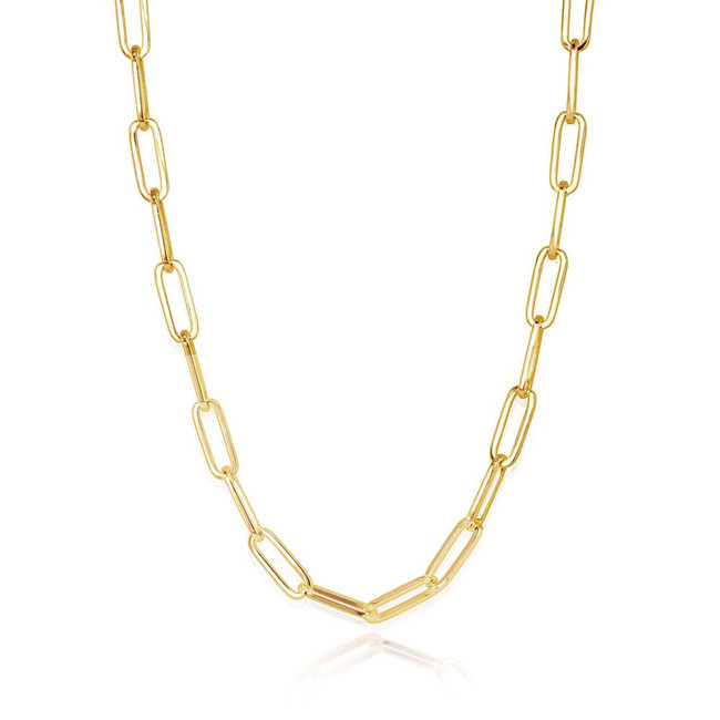 Large Paper Clip Chain Necklace 14K Yellow Gold