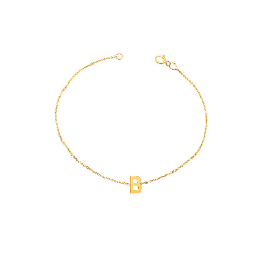 14k Yellow Gold Initial Letter R Friendship Adjustable Bracelet, 9.25