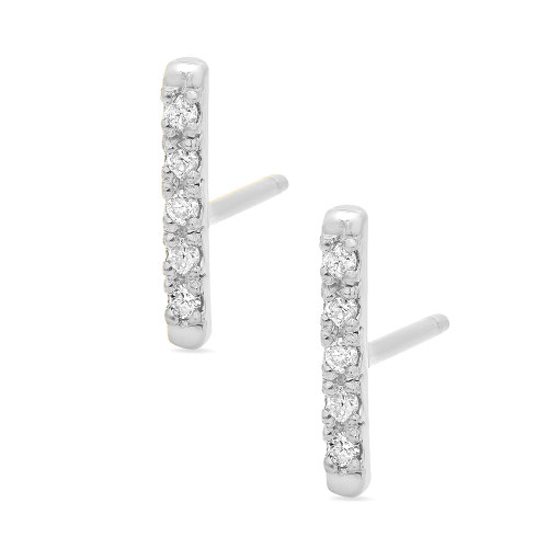 Mini Diamond Bar Stud Earrings 14K Gold