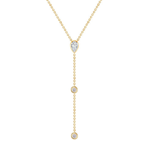 Diamond Pear Shape And Bezel Lariat Necklace In 14k Gold