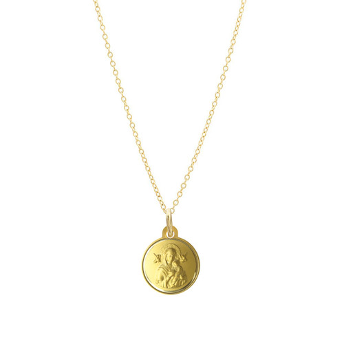 Round Blessed Mother Virgin Mary Pendant Necklace 14K Yellow Gold