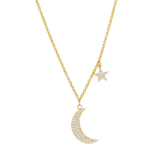 Diamond Moon and Stars Paperclip Chain Necklace