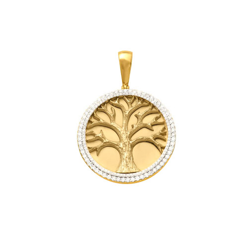 Large Diamond Tree of Life Pendant in 10K Yellow Gold