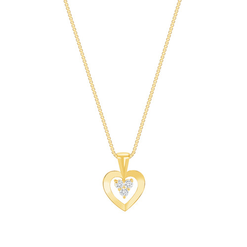 Round White Diamond Ladies 3 Stone Heart Pendant Necklace 14K Gold