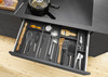 Frame adjustable cross dividers enable flexible configuration based on drawer contents