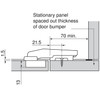 Blum blind corner hinge 79T9550 installation diagram showing 21.5mm mounting plate position and panel alignment with door