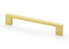 Satin brass slim rectangular pull handle with solid brass construction and 128mm fixing centres
