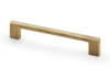Antique brass slim rectangular pull handle with solid brass construction and 160mm fixing centres