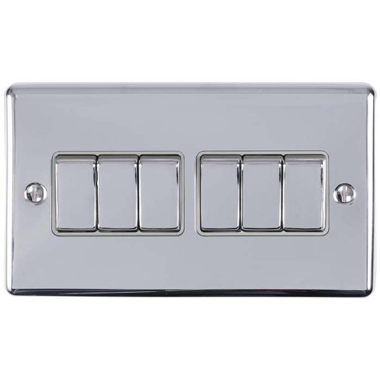 Enhance decorative 6 gang light switch in polished chrome