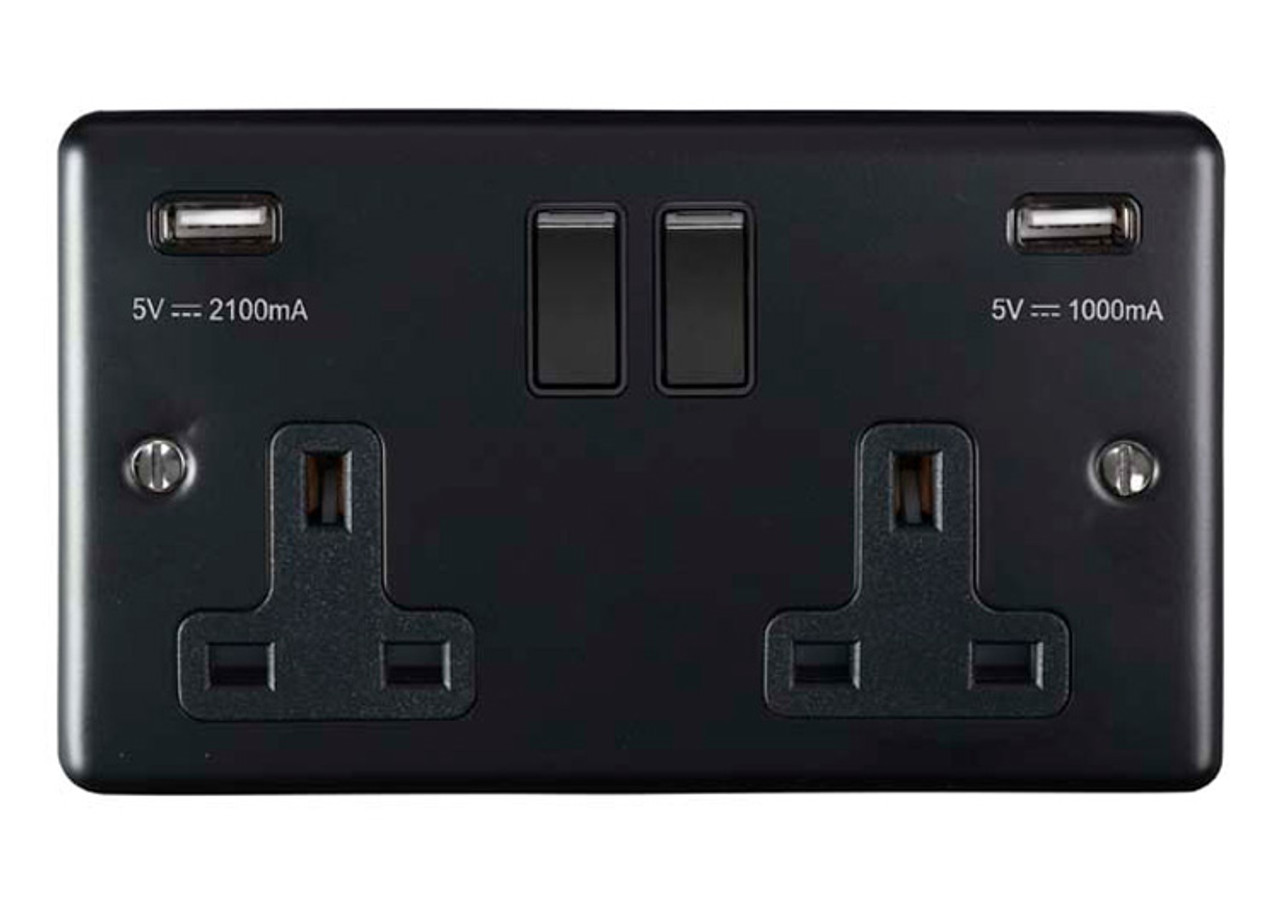 Enhance Decorative 2 Gang USB Socket - Matt Black