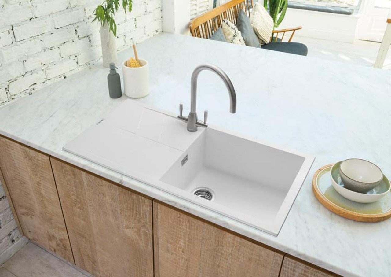 Sotera 100 Inset Granite Sink with Drainer -  White