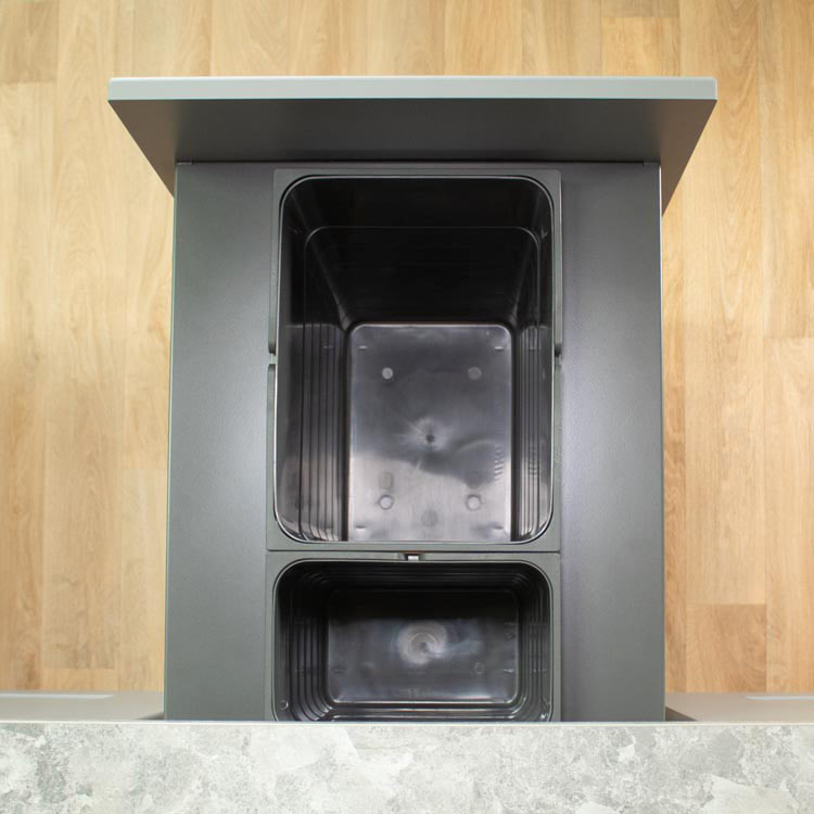 32L and 8L waste containers inside 450mm LEGRABOX pull-out bin drawer