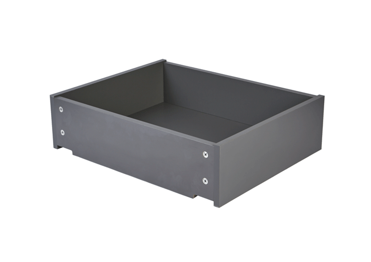 Deep melamine faced drawer boxes in a graphite grey finish