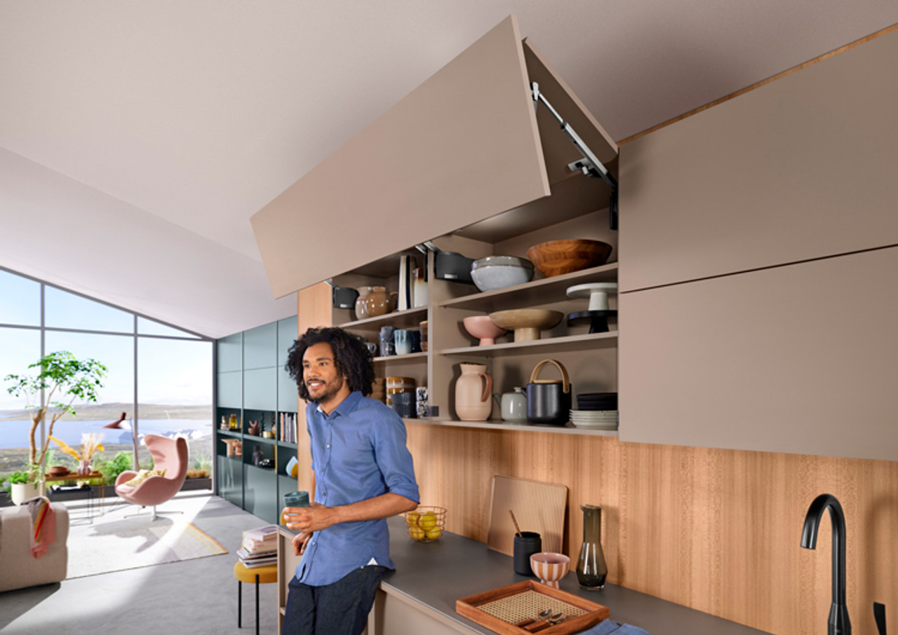 AVENTOS HF creates many design options for large wall cabinets