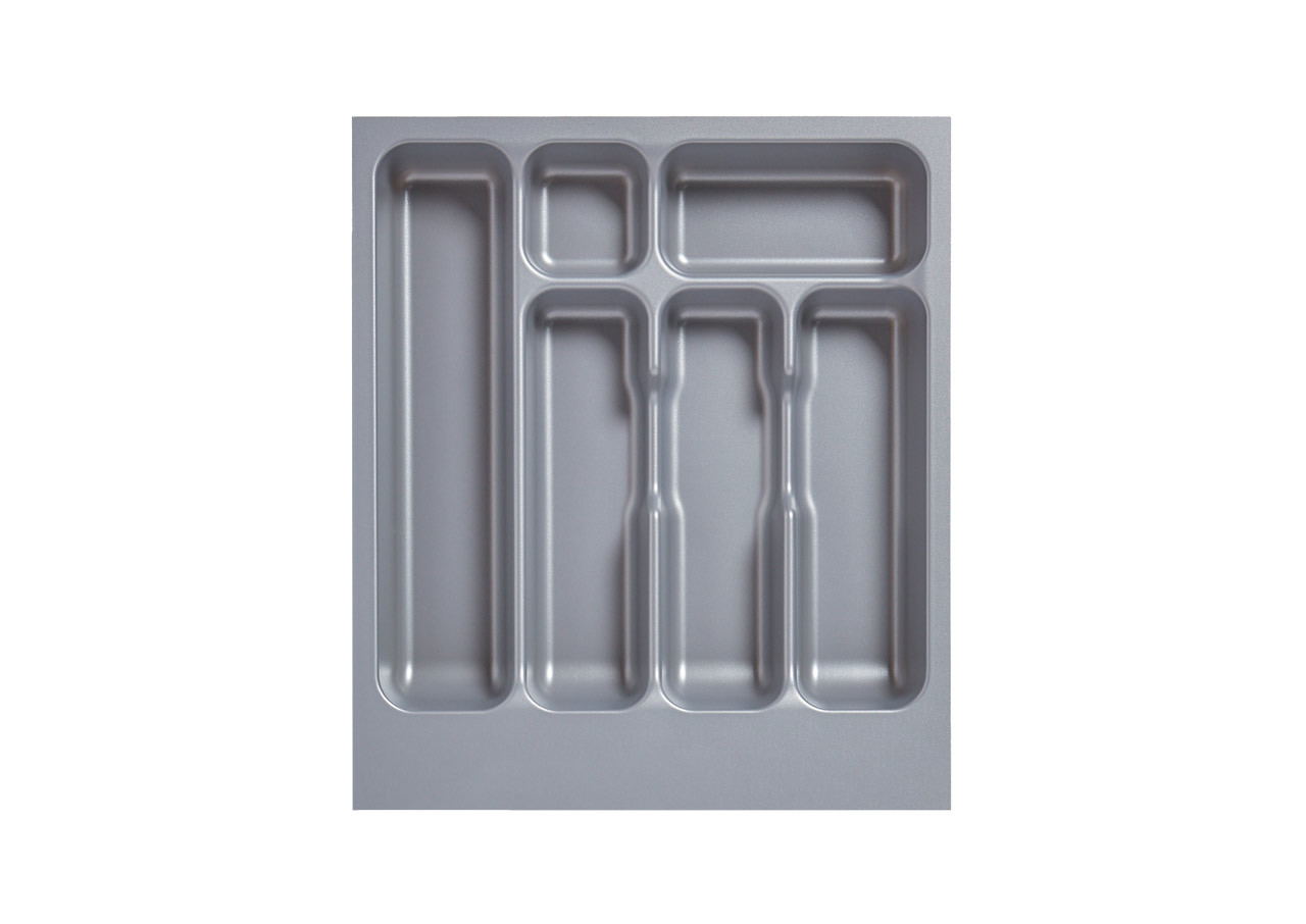 Deluxe Cutlery Insert for TANDEMBOX Antaro Drawers, Silver Grey, designed for 450 x 450mm cabinets. Durable compartments for organised storage of cutlery and utensils.