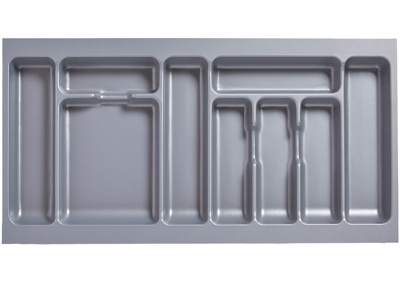 Deluxe Cutlery Insert for TANDEMBOX Antaro Drawers, Silver Grey, designed for 900 x 450mm cabinets. Durable compartments for organised storage of cutlery and utensils.