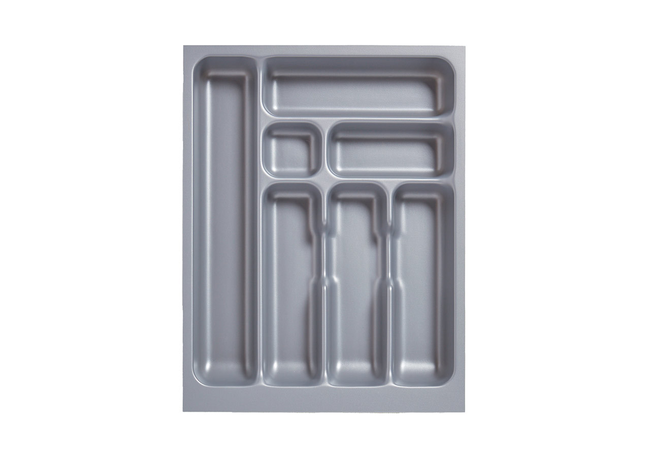 Deluxe Cutlery Insert for TANDEMBOX Antaro Drawers, Silver Grey, designed for 450 x 500mm cabinets. Durable compartments for organised storage of cutlery and utensils.