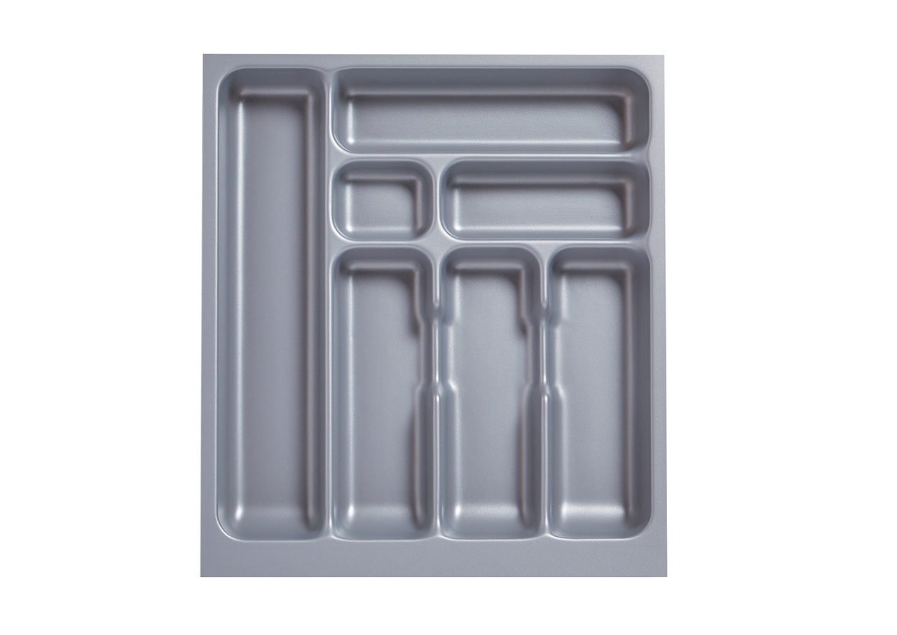 Deluxe Cutlery Insert for TANDEMBOX Antaro Drawers, Silver Grey, designed for 500 x 500mm cabinets. Durable compartments for organised storage of cutlery and utensils.
