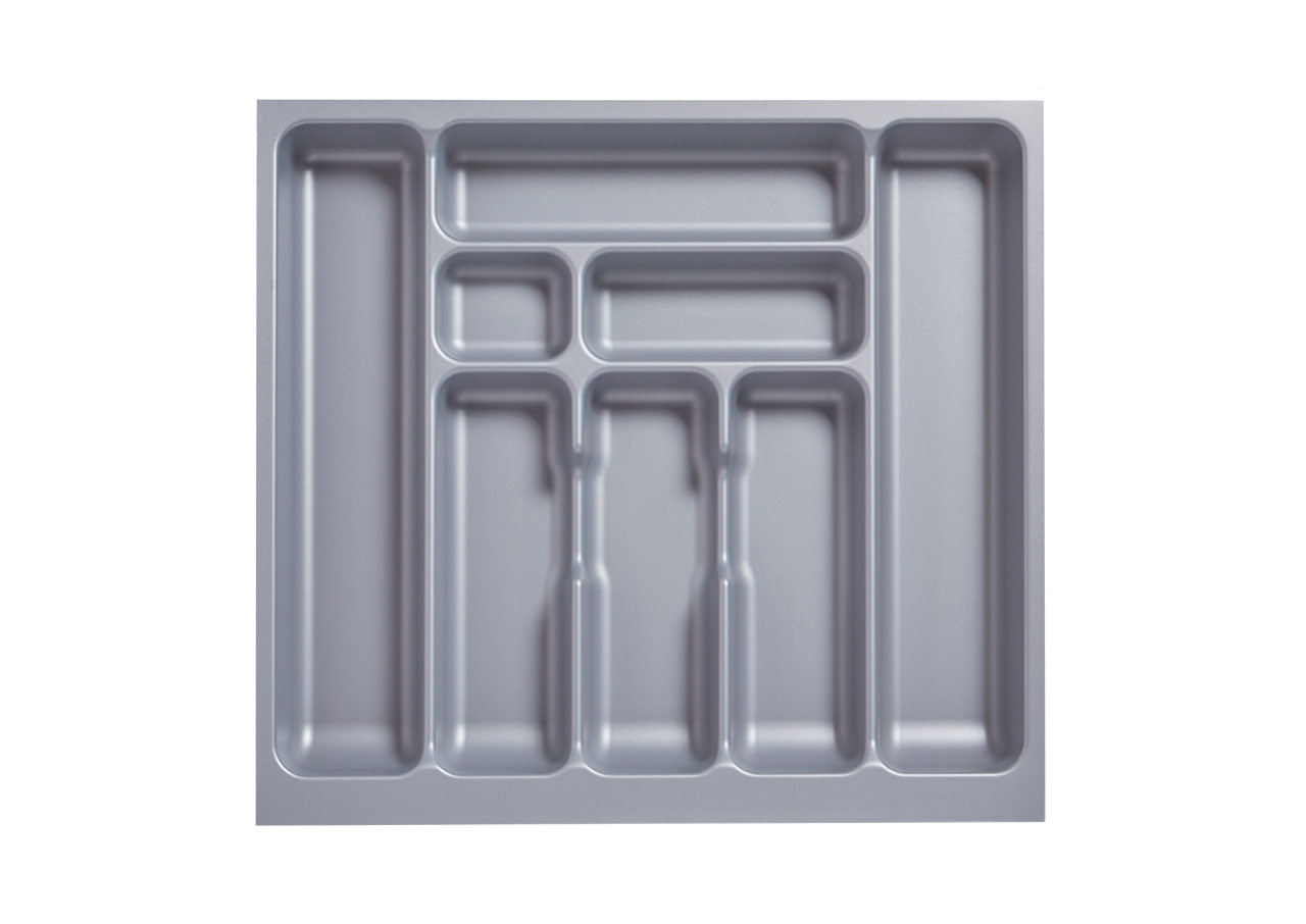 Deluxe Cutlery Insert for TANDEMBOX Antaro Drawers, Silver Grey, designed for 600 x 500mm cabinets. Durable compartments for organised storage of cutlery and utensils.