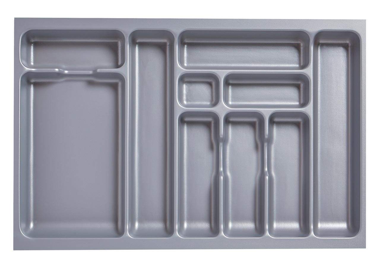 Deluxe Cutlery Insert for TANDEMBOX Antaro Drawers, Silver Grey, designed for 800 x 500mm cabinets. Durable compartments for organised storage of cutlery and utensils.