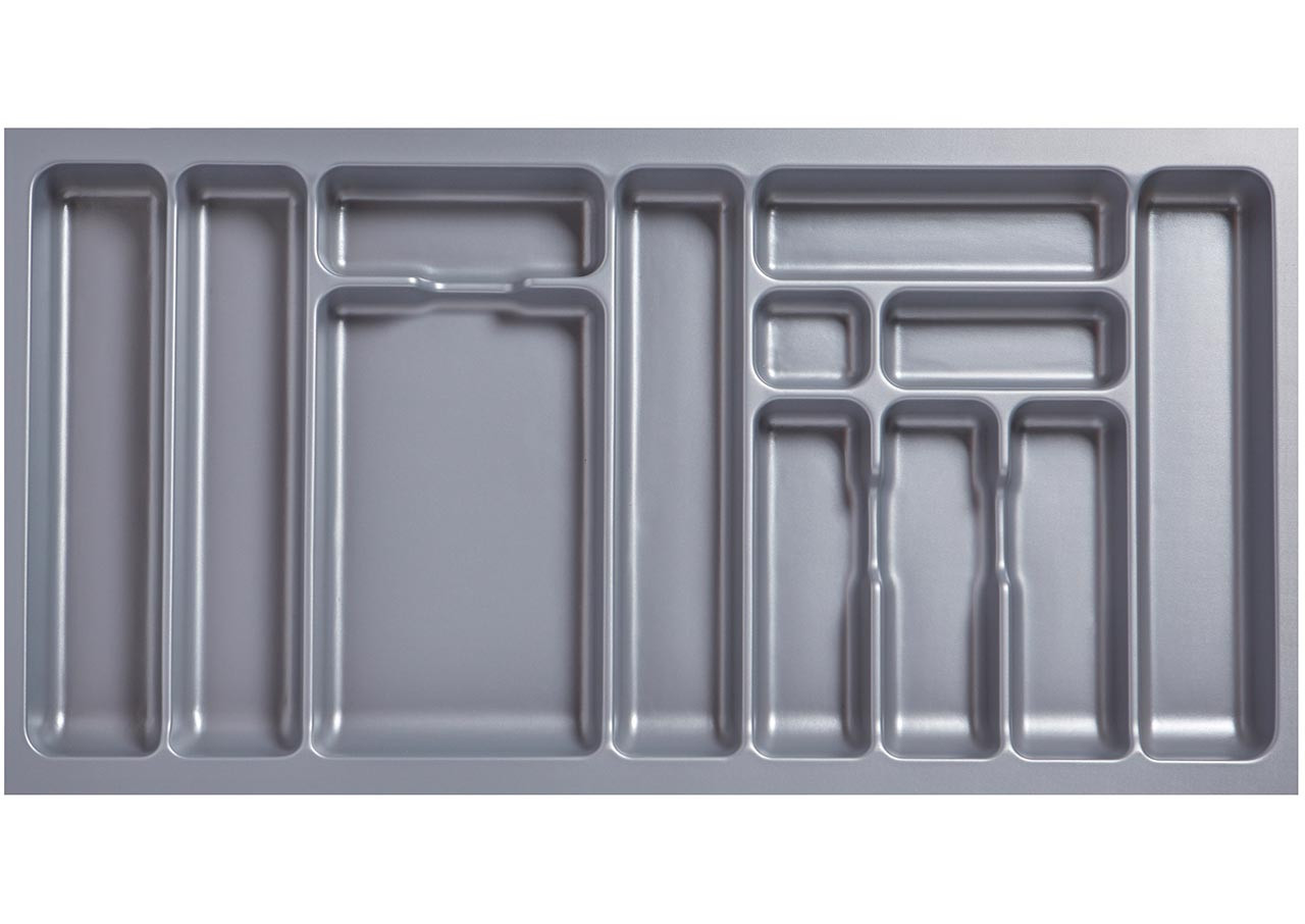 Deluxe Cutlery Insert for TANDEMBOX Antaro Drawers, Silver Grey, designed for 1000 x 500mm cabinets. Durable compartments for organised storage of cutlery and utensils.