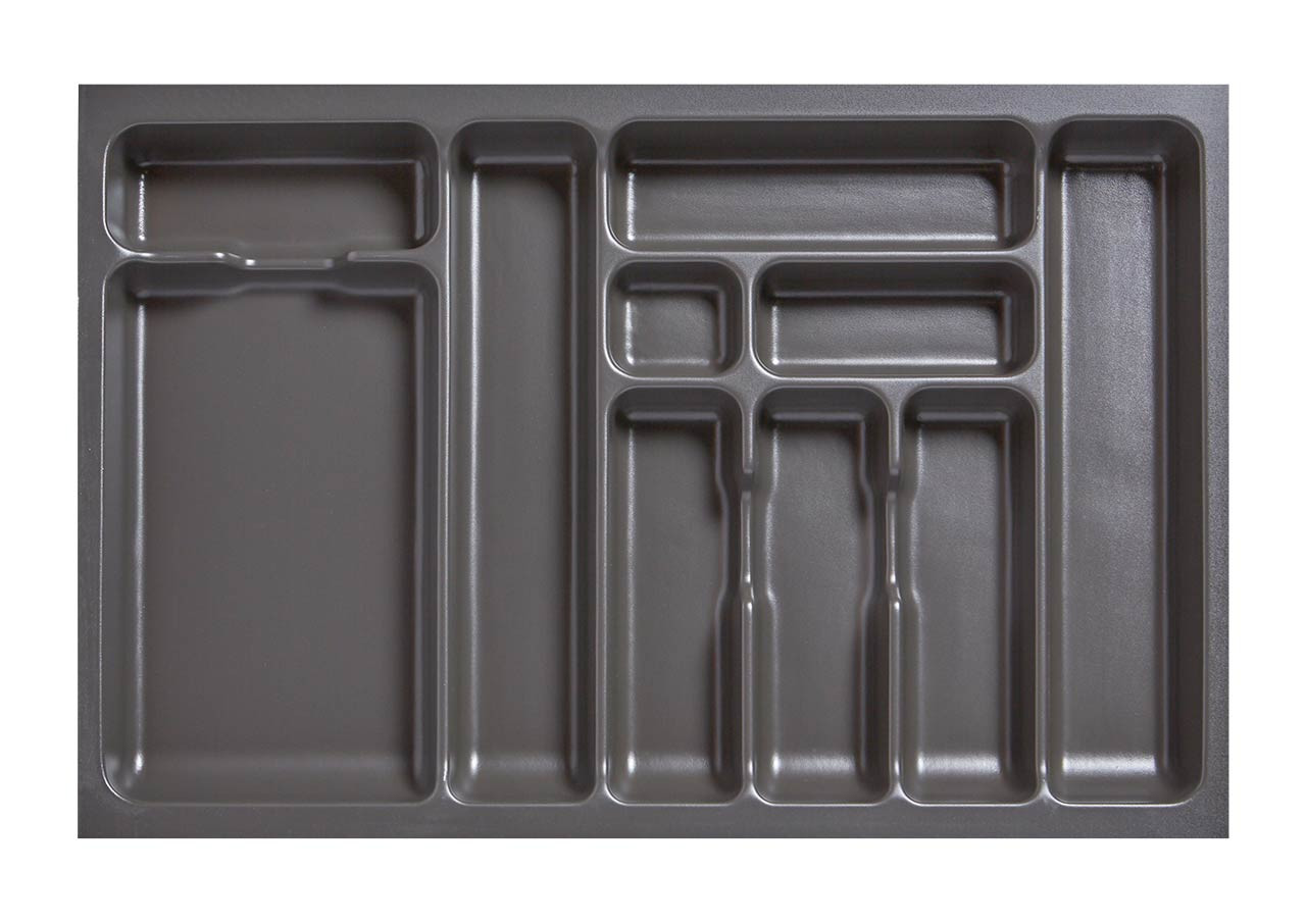 AGOFORM plastic inserts for LEGRABOX drawers (800 x 500mm) provide durable, easy-to-clean compartments for cutlery organisation with a modern basalt grey finish.