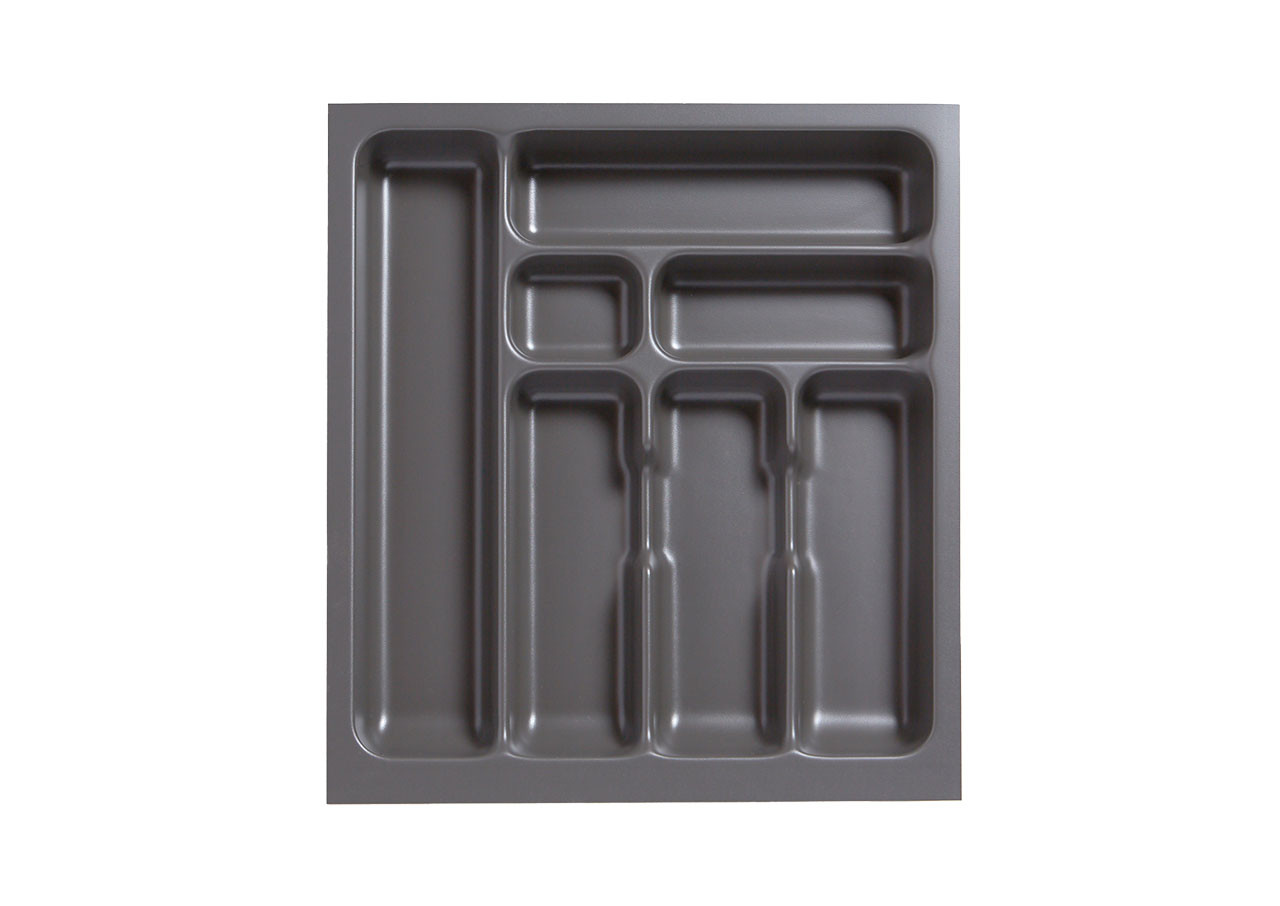 AGOFORM plastic inserts for LEGRABOX drawers (500 x 500mm) provide durable, easy-to-clean compartments for cutlery organisation with a modern basalt grey finish.