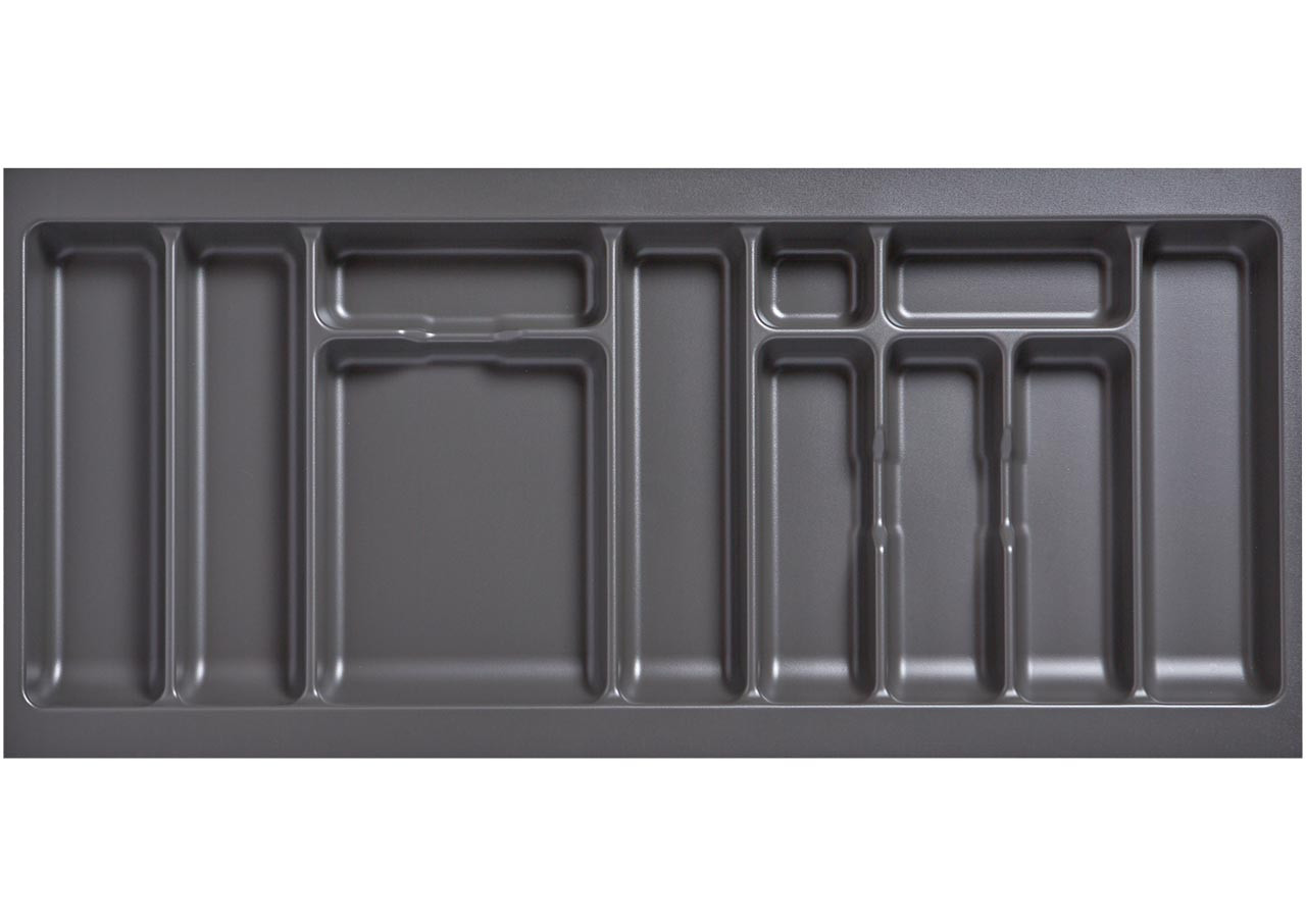 AGOFORM plastic inserts for LEGRABOX drawers (1000 x 450mm) provide durable, easy-to-clean compartments for cutlery organisation with a modern basalt grey finish.